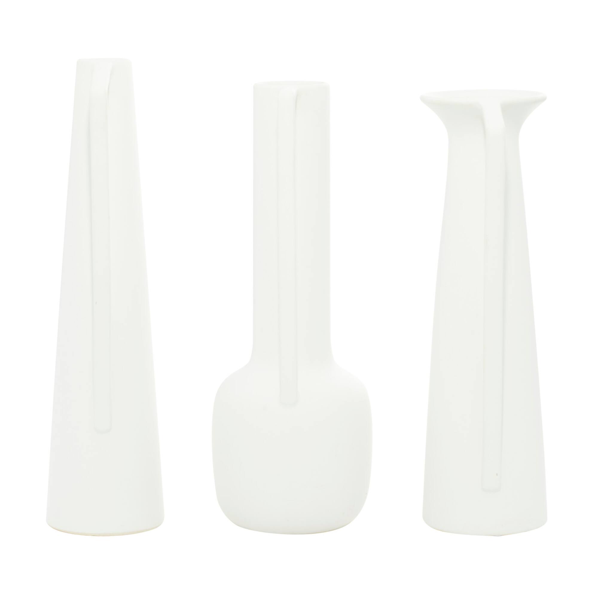 CosmoLiving by Cosmopolitan Set of 3 White Ceramic Modern Vase, 17", 16", 16"